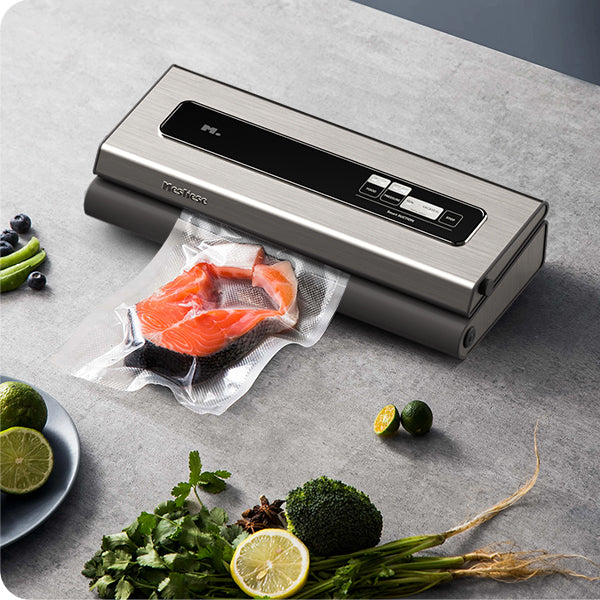  Mesliese Vacuum Sealer Machine Powerful 90Kpa Precision 6-in-1  Compact Food Preservation System with Cutter, 2 Bag Rolls & 5 Pre-cut Bags,  Widened 12mm Sealing Strip, Dry&Moist Modes (Silver): Home & Kitchen