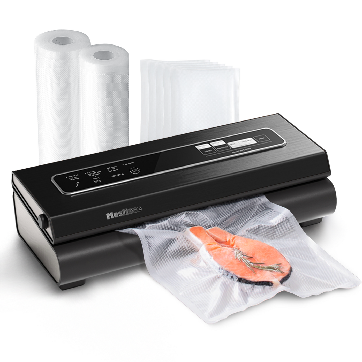 Vacuum Sealer Machine Powerful 90Kpa Precision 6-in-1 Compact Food Preservation System with Cutter, 2 Bag Rolls & 5 Pre-cut Bags, Dry&Moist Modes, ETL Listed (Gray)