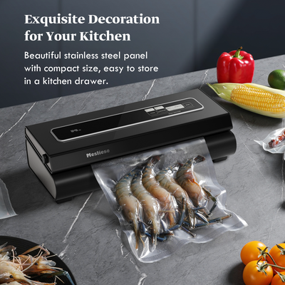 Vacuum Sealer Machine Powerful 90Kpa Precision 6-in-1 Compact Food Preservation System with Cutter, 2 Bag Rolls & 5 Pre-cut Bags, Dry&Moist Modes, ETL Listed (Gray)